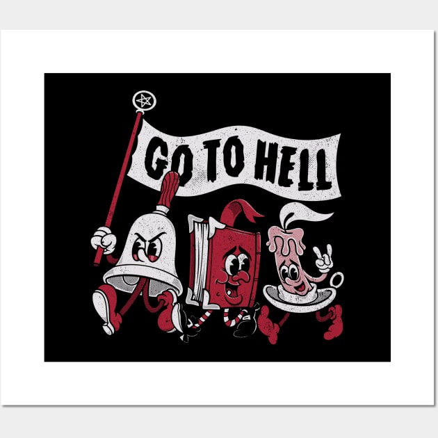 Go To Hell - Vintage Distressed Creepy Cute Rubber Hose Cartoon - Exorcise Wall Art by Nemons